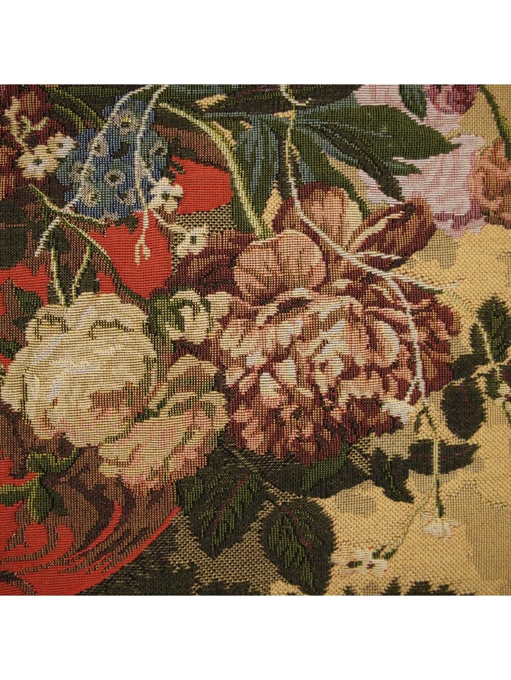 Vtg French Heavyweight Floral Home Décor Woven Tapestry Urn with Flowers 38x25.5